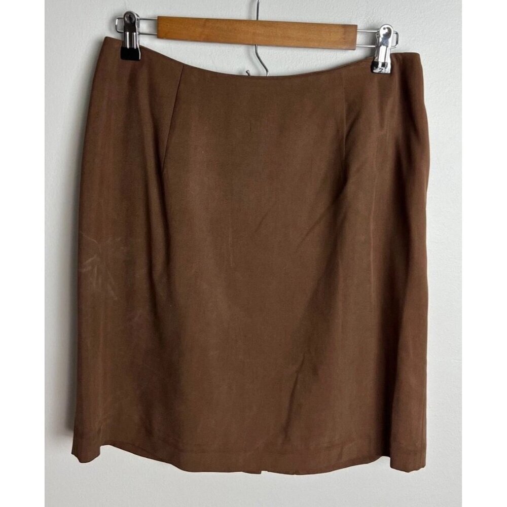 Vintage Ann Taylor Brown 100% Silk Pencil Skirt Size 12 Lined with Back Vent Wms